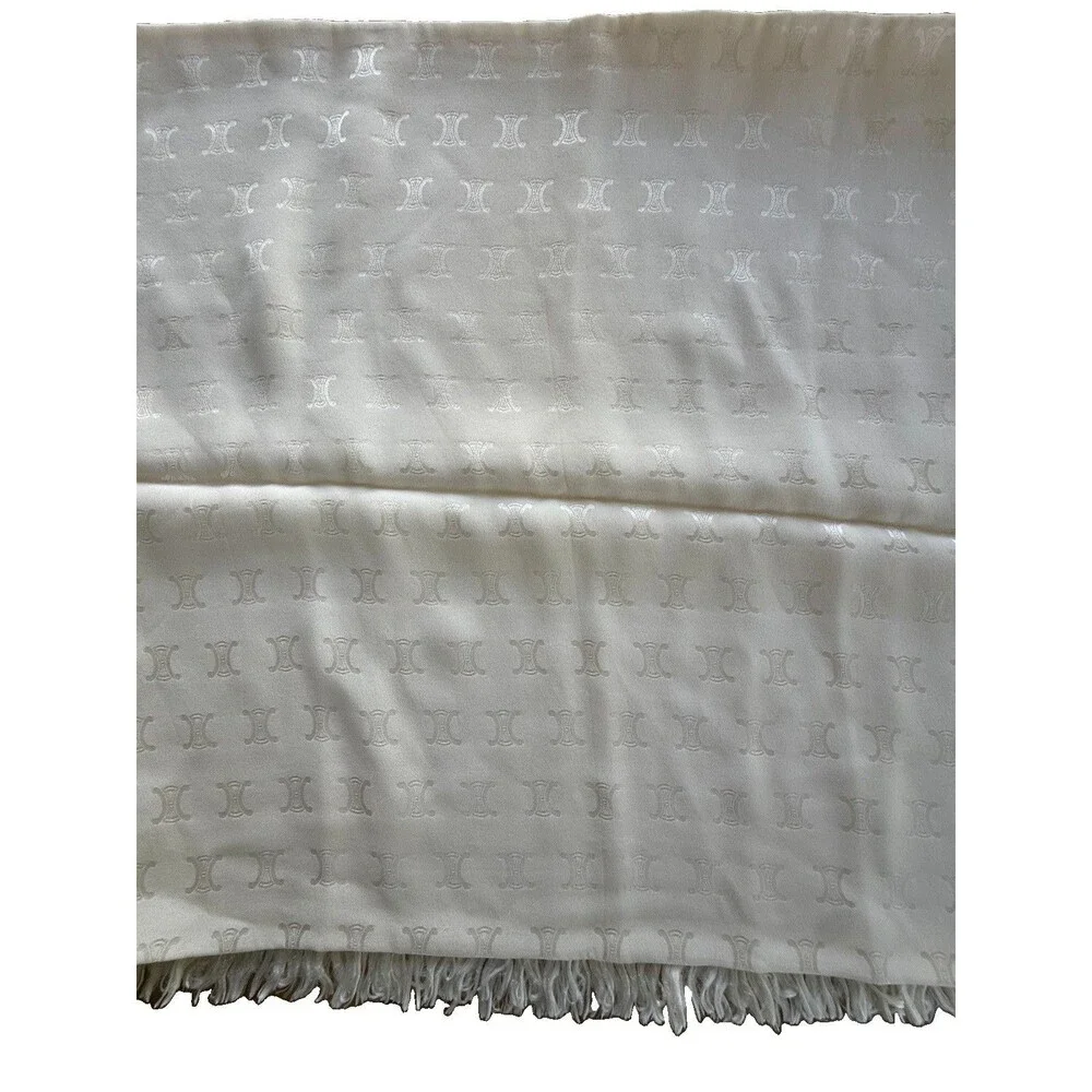 VTG Celine Paris 66” X 17” Ivory Tone On Tone Monogram Silk Scarf inch EVC
